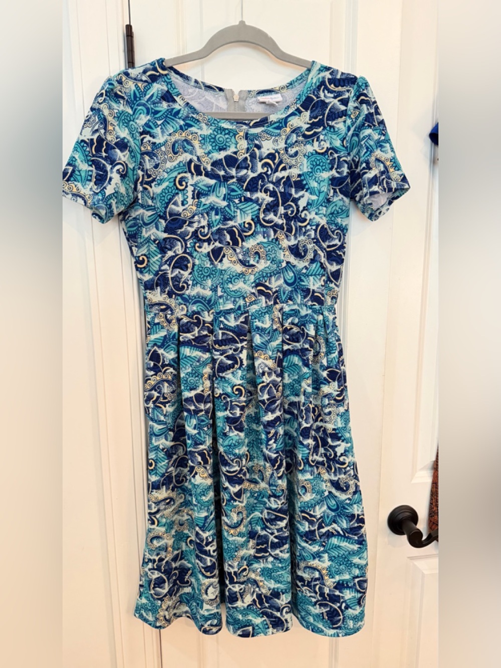 LuLaRoe Blue Paisley Short-Sleeve Fit & Flare Dress